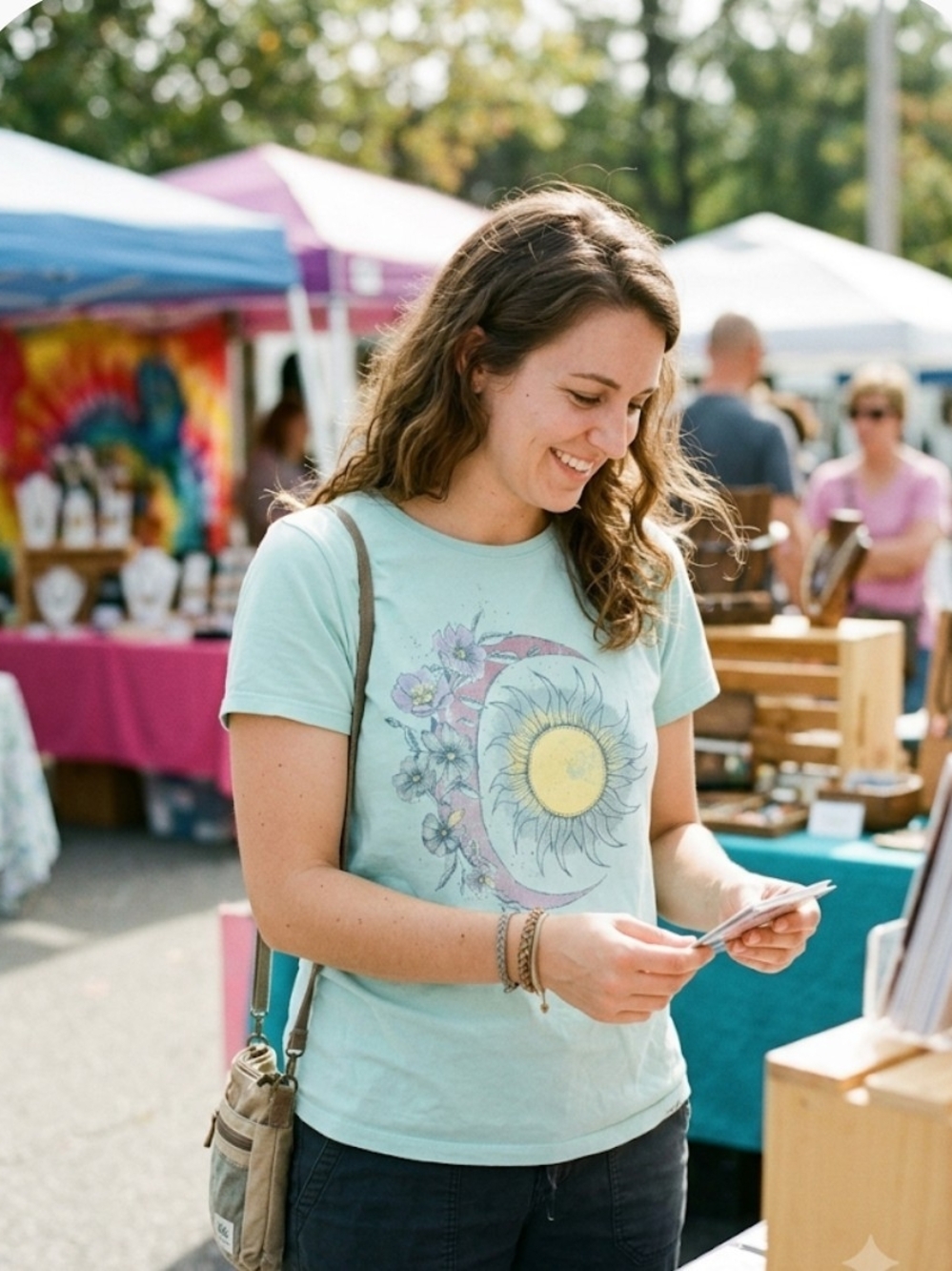 Life Is Good Light Teal Sun & Moon Graphic Tee